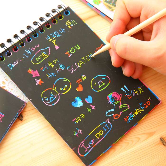 Rainbow Scratch Paper Note Pad Magic Doodle Notebook - Tiny Toys