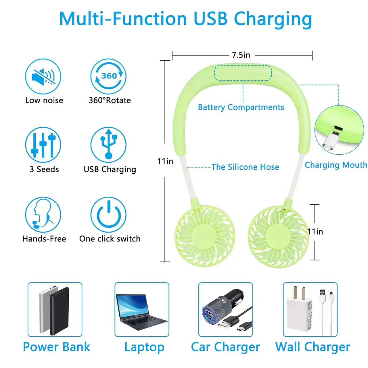 Rechargeable USB Portable Neck Fan - Tiny Toys
