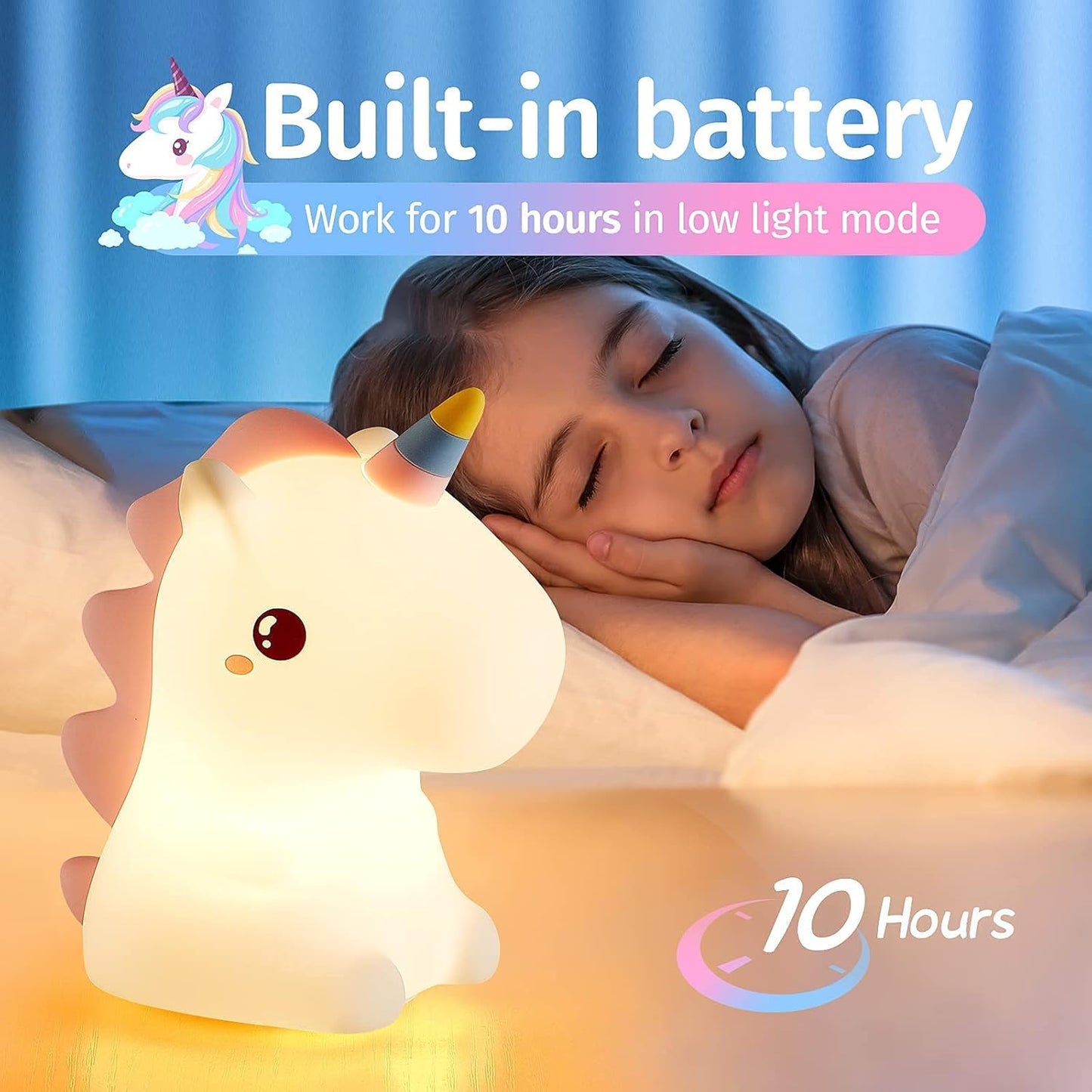 Unicorn Night Light - Soft Rechargeable Silicone Lamp
