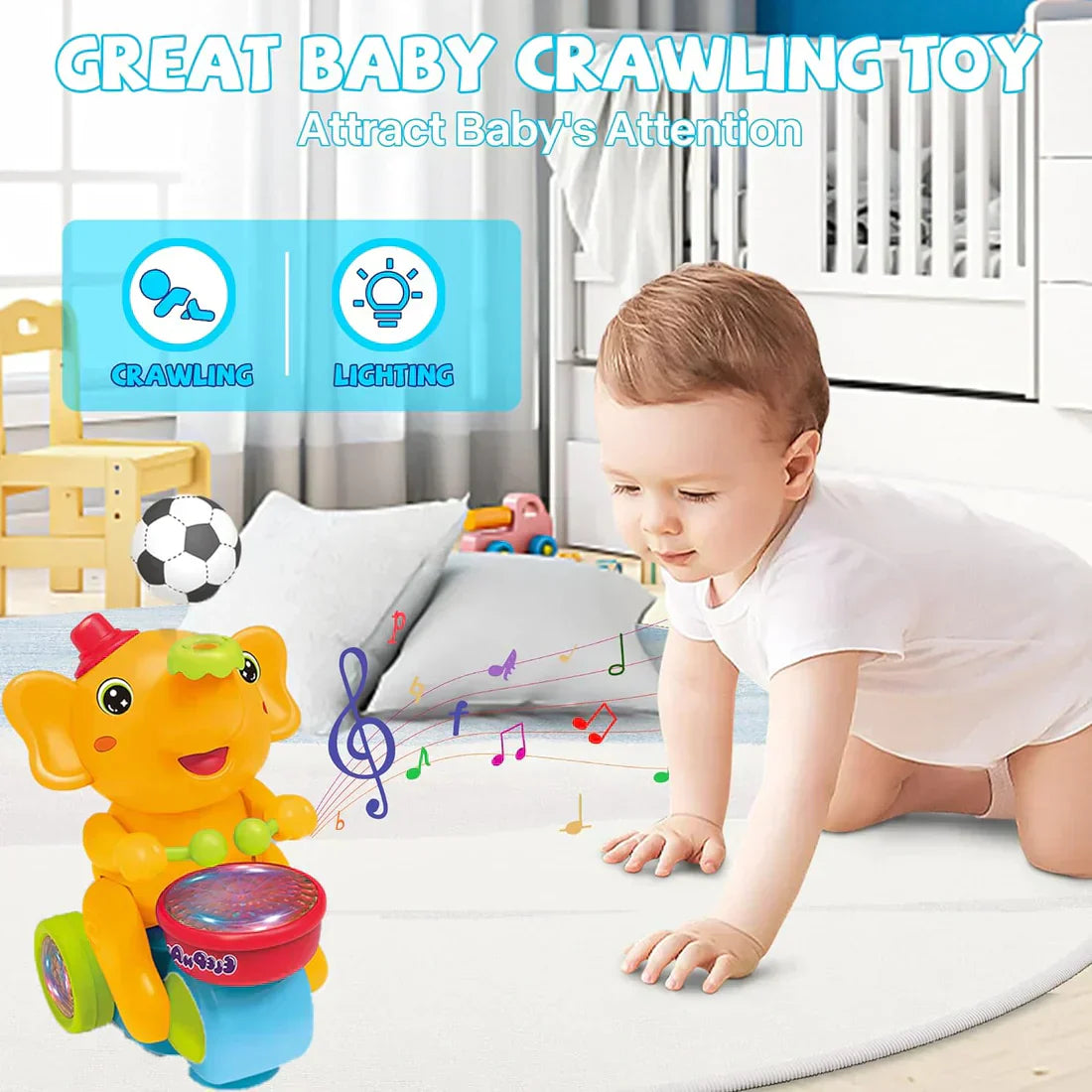 Musical Ball Blowing Elephant Beating Drum - Tiny Toys