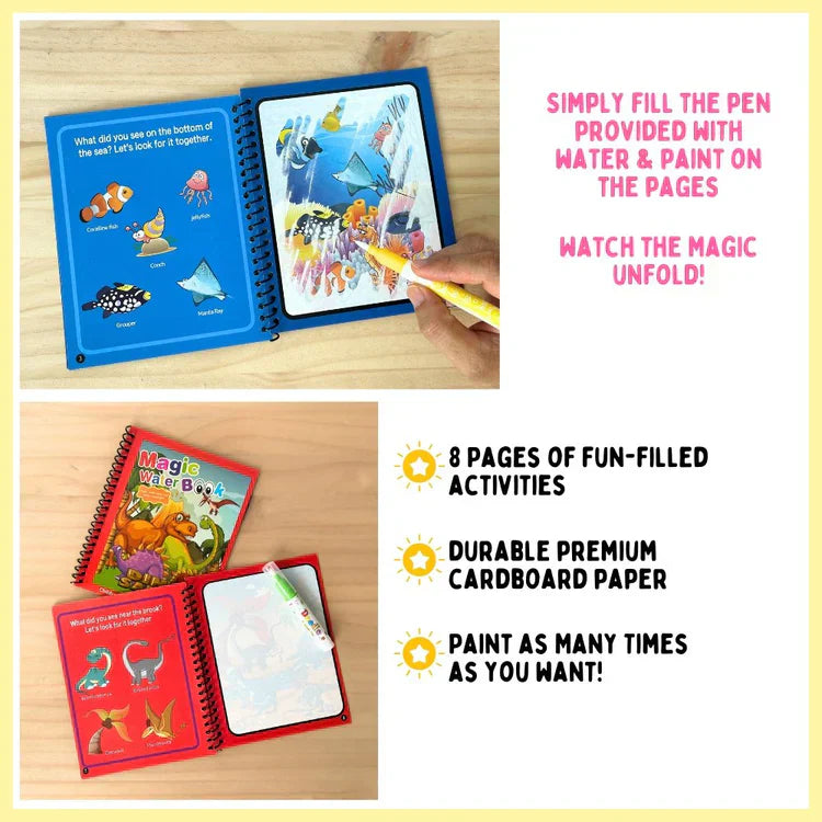 Magic Water Book Painting Drawing Coloring Board Book Doodle & Magic Water Pen - Tiny Toys