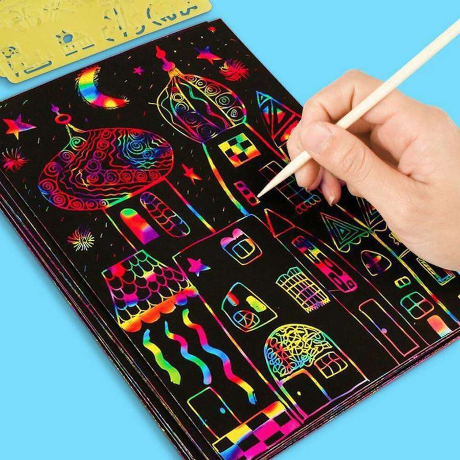 Rainbow Scratch Paper Note Pad Magic Doodle Notebook - Tiny Toys